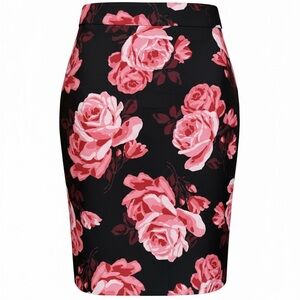 Kate Spade New York Skirt Womens Size 2 Black Pink Rose Floral Pencil Knee